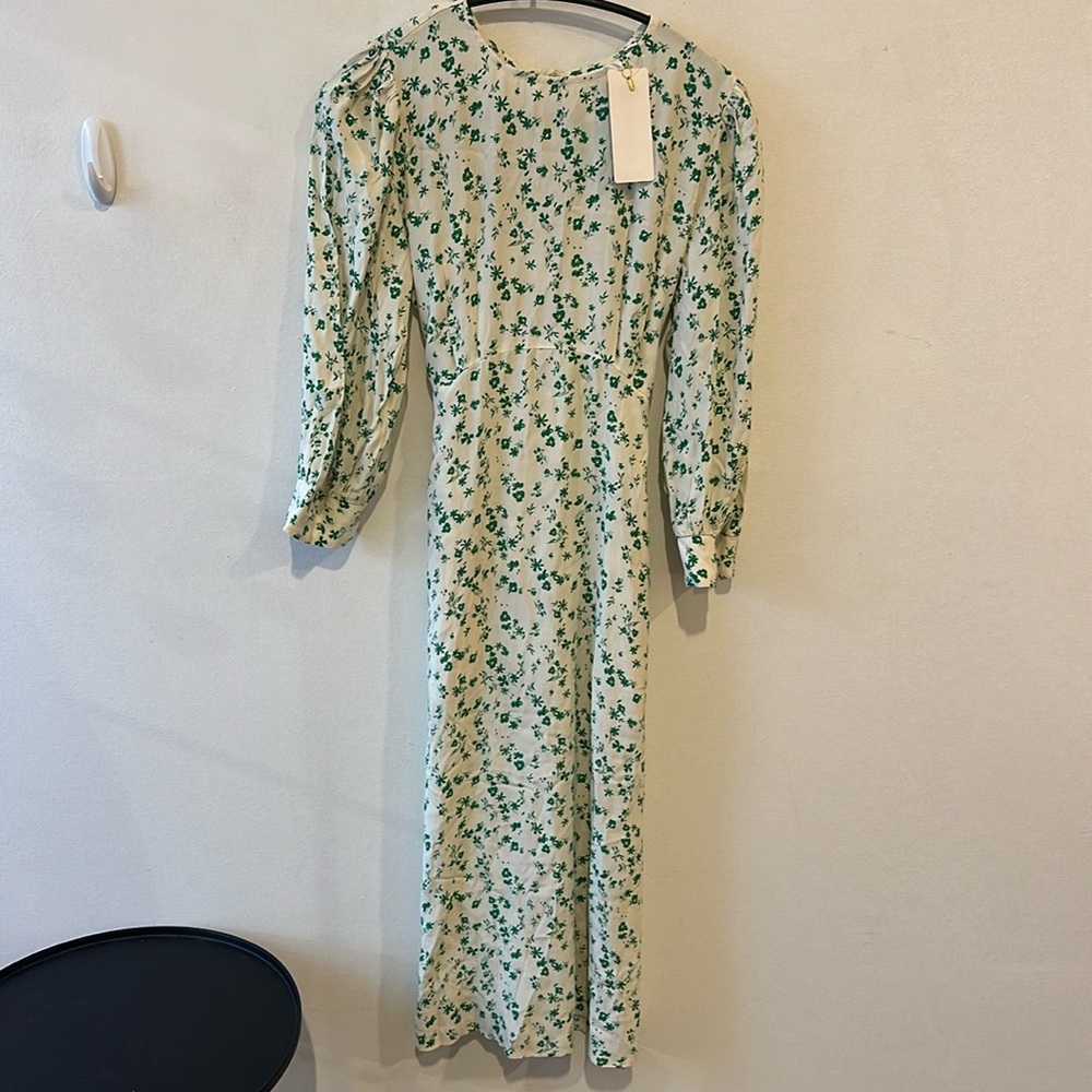Uniqlo white and green maxi dress tie back XS NWT #92